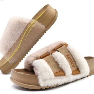Women’s KUALIU Fuzzy Double-Strap Comfort Slides size 8